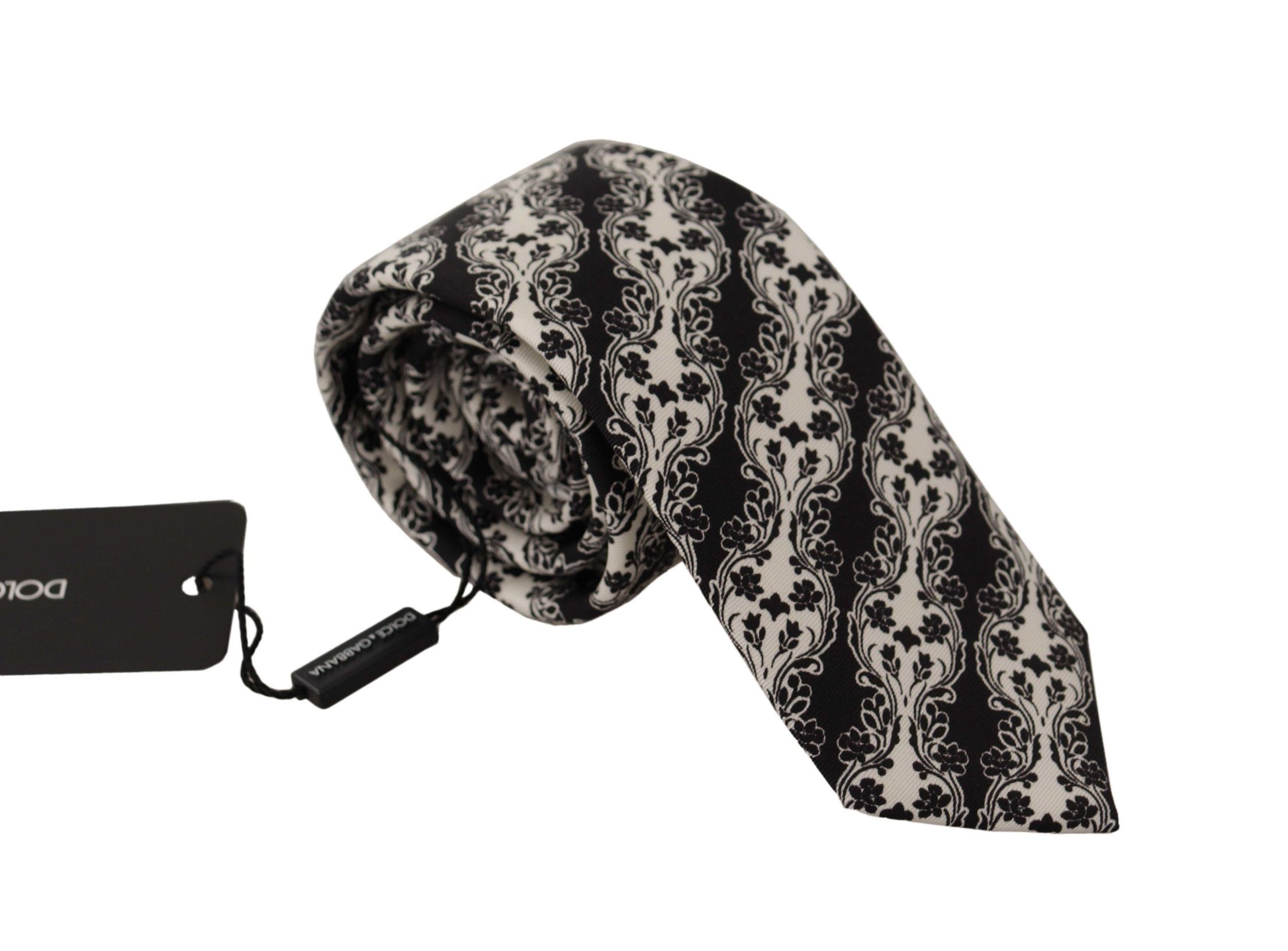 Dolce & Gabbana Black White Flower 100% Silk Print Adjustable Accessory Tie Dolce & Gabbana