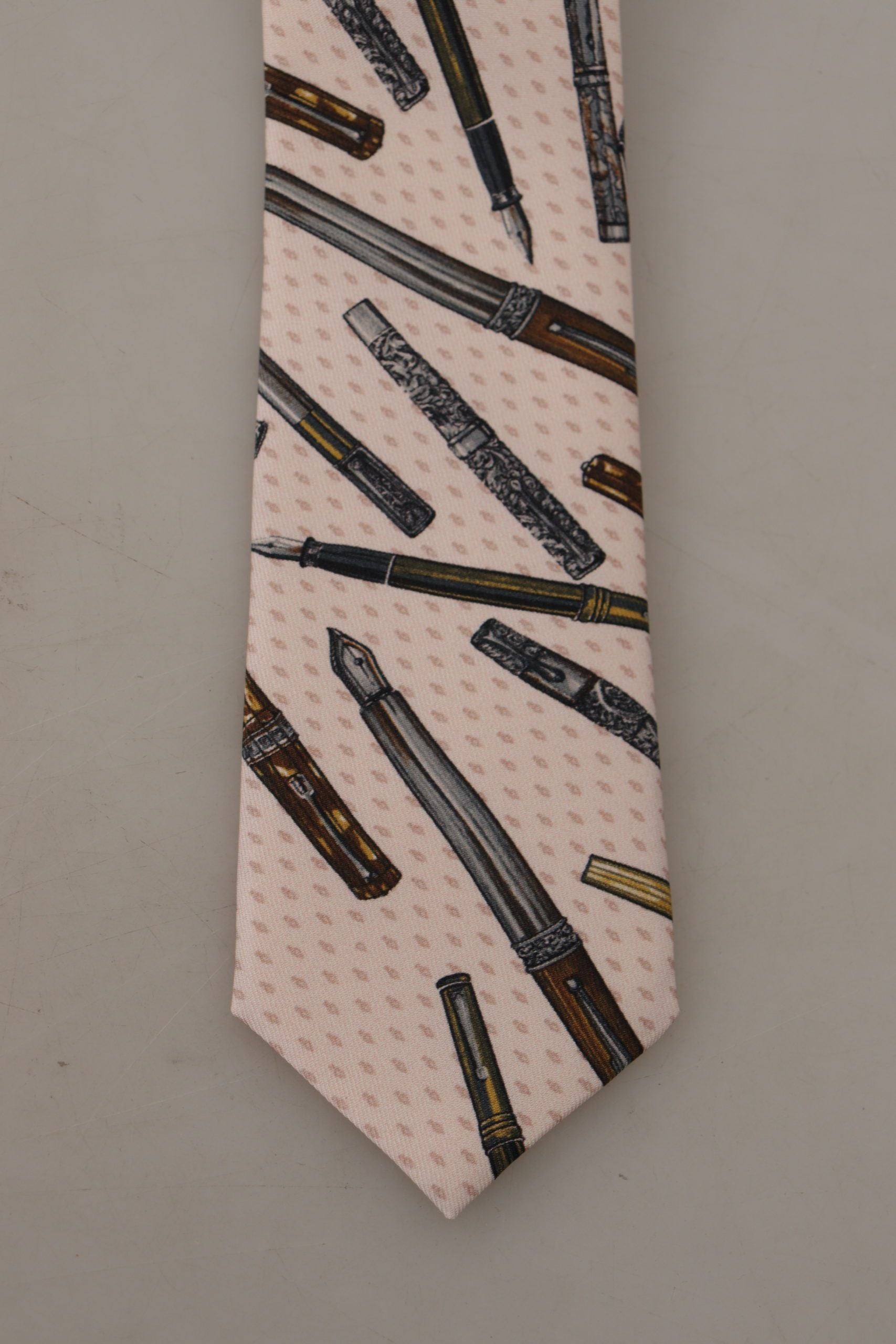 Dolce & Gabbana Pink Pen Dots Print 100% Silk Adjustable Neck Accessory Tie Dolce & Gabbana