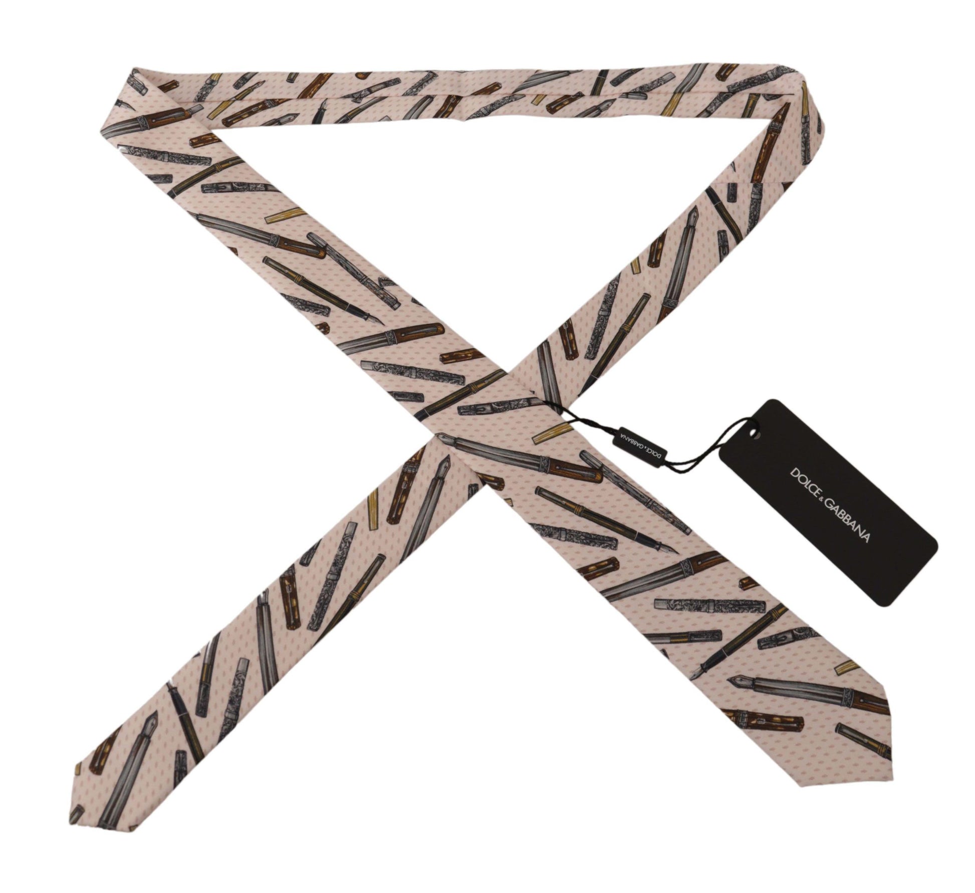 Dolce & Gabbana Pink Pen Dots Print 100% Silk Adjustable Neck Accessory Tie Dolce & Gabbana