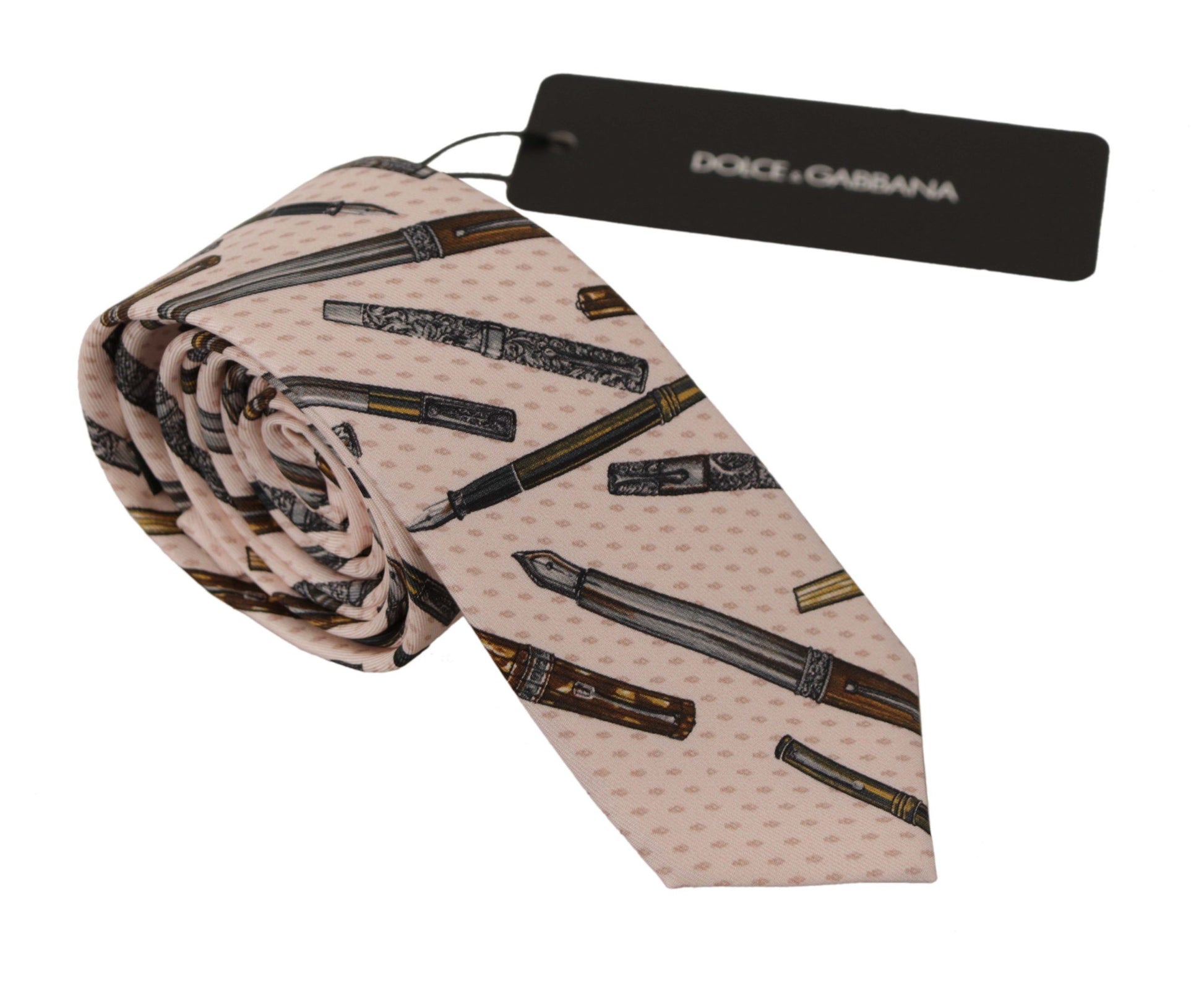 Dolce & Gabbana Pink Pen Dots Print 100% Silk Adjustable Neck Accessory Tie Dolce & Gabbana