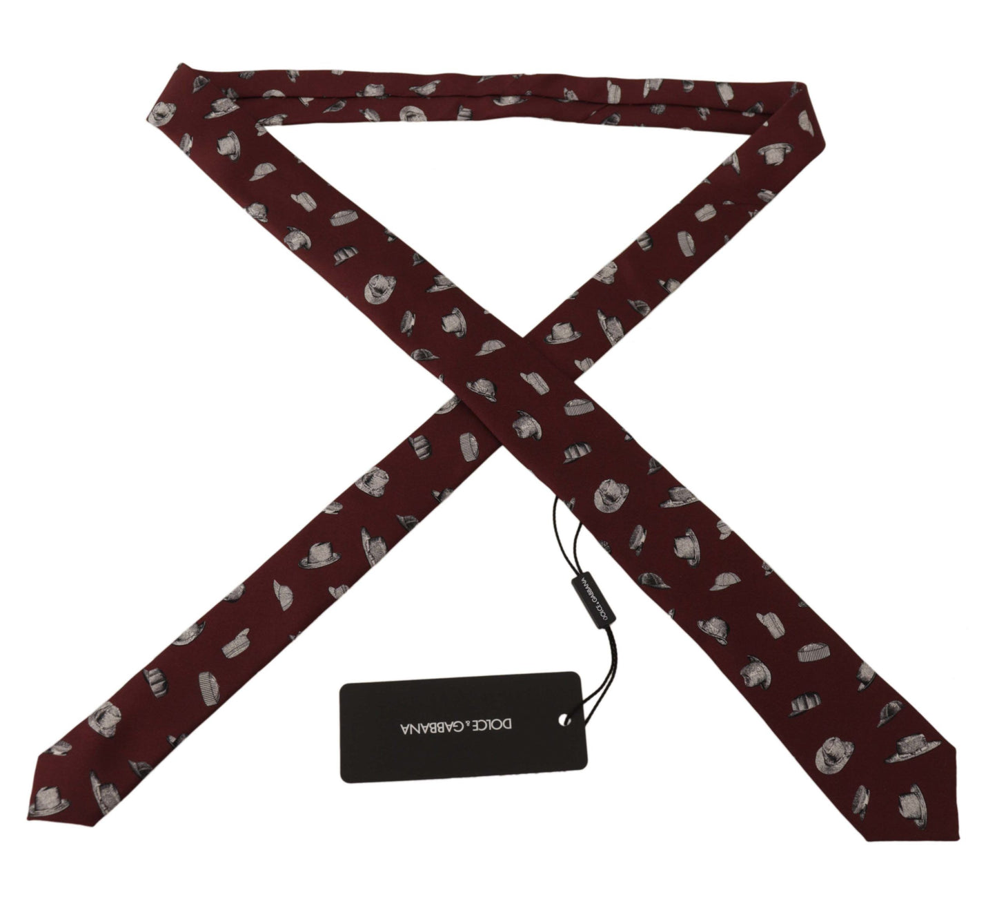 Dolce & Gabbana Maroon Hat Pattern 100% Silk Adjustable Accessory Tie Dolce & Gabbana