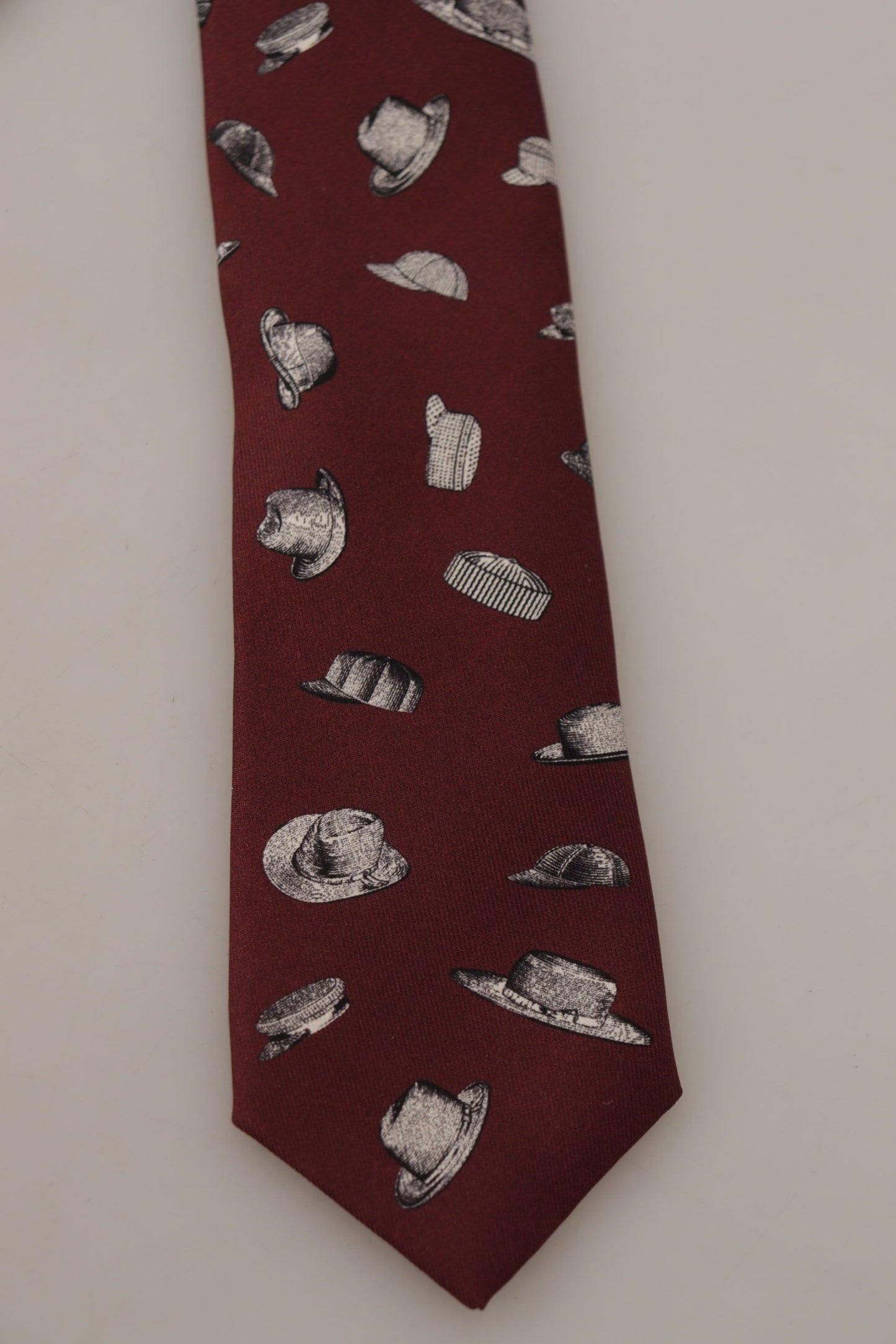Dolce & Gabbana Maroon Hat Pattern 100% Silk Adjustable Accessory Tie Dolce & Gabbana