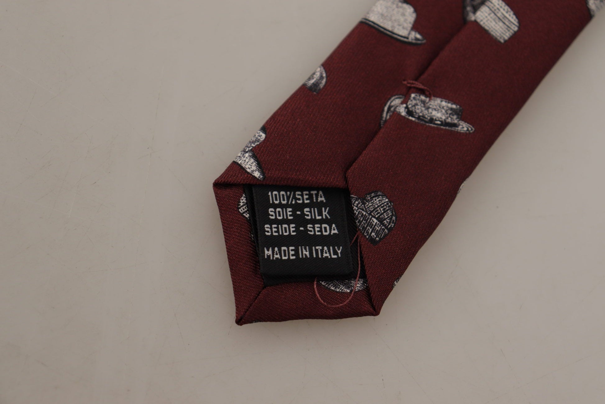 Dolce & Gabbana Maroon Hat Pattern 100% Silk Adjustable Accessory Tie Dolce & Gabbana
