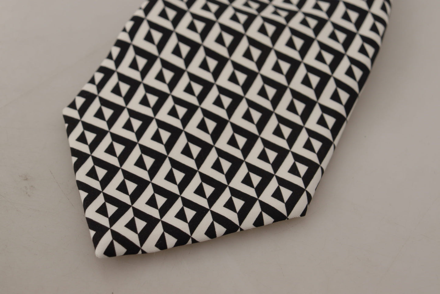 Dolce & Gabbana Black White Geometric 100% Silk Adjustable Accessory Tie Dolce & Gabbana