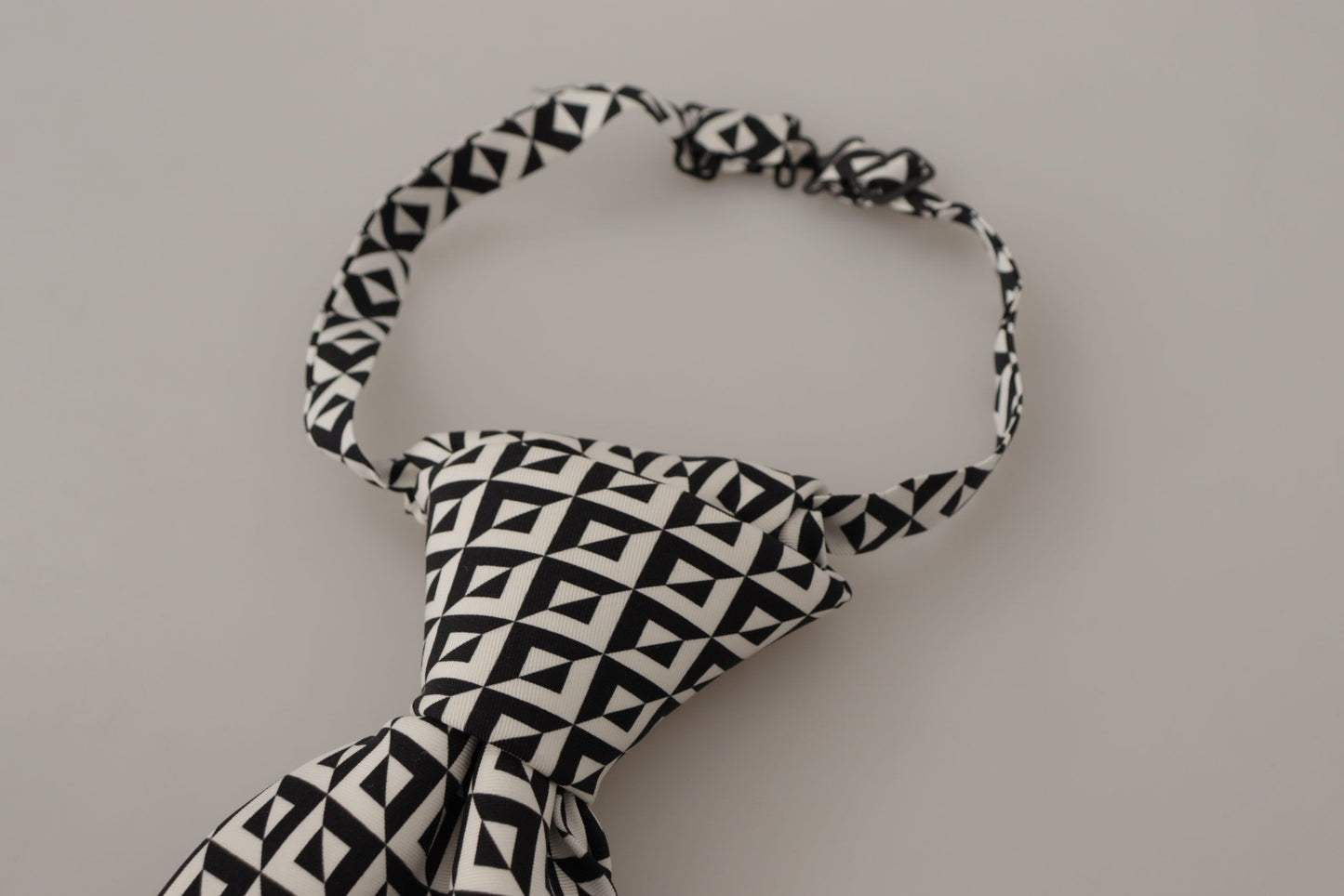 Dolce & Gabbana Black White Geometric 100% Silk Adjustable Accessory Tie Dolce & Gabbana