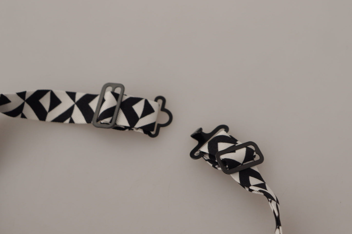 Dolce & Gabbana Black White Geometric 100% Silk Adjustable Accessory Tie Dolce & Gabbana