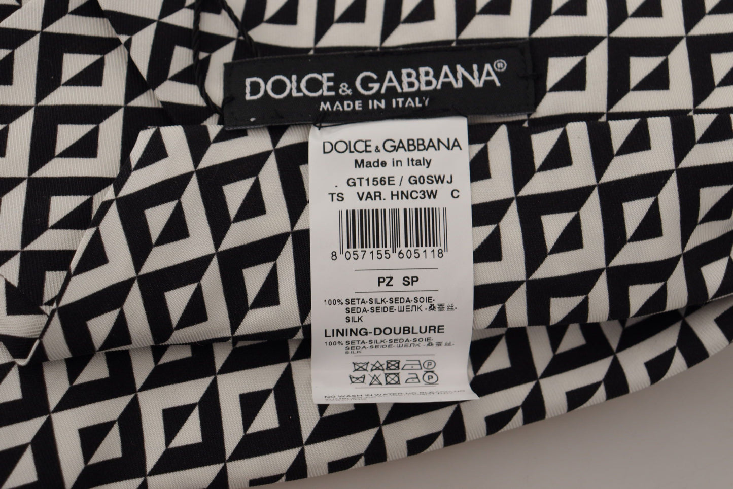 Dolce & Gabbana Black White Geometric 100% Silk Adjustable Accessory Tie Dolce & Gabbana