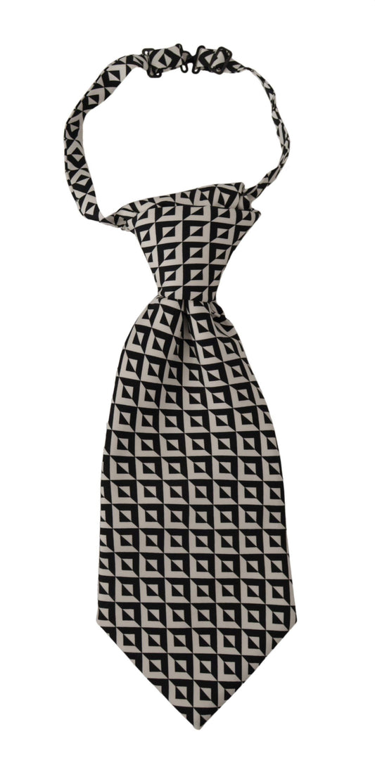 Dolce & Gabbana Black White Geometric 100% Silk Adjustable Accessory Tie Dolce & Gabbana