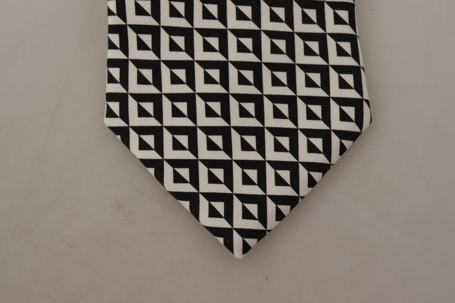 Dolce & Gabbana Black White Geometric 100% Silk Adjustable Accessory Tie Dolce & Gabbana