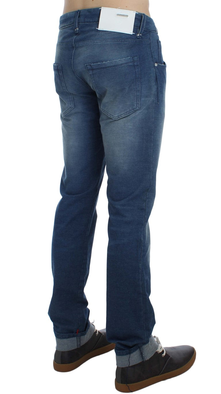 Acht Blue Wash Denim Cotton Stretch Slim Fit Jeans Acht