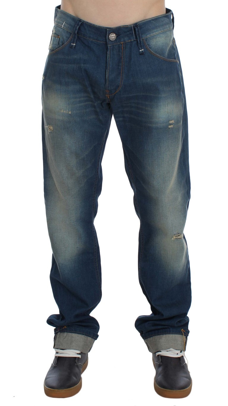 Acht Blue Wash Denim Cotton Stretch Baggy Fit Jeans Acht