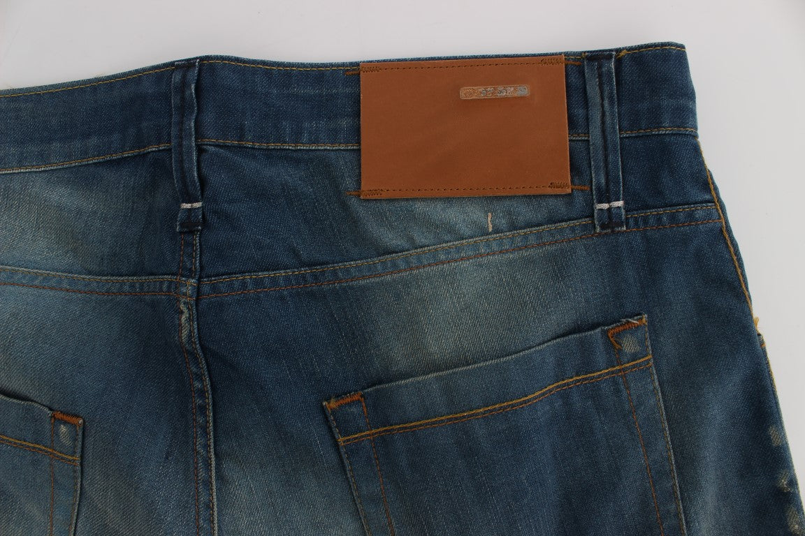 Acht Blue Wash Denim Cotton Stretch Baggy Fit Jeans Acht