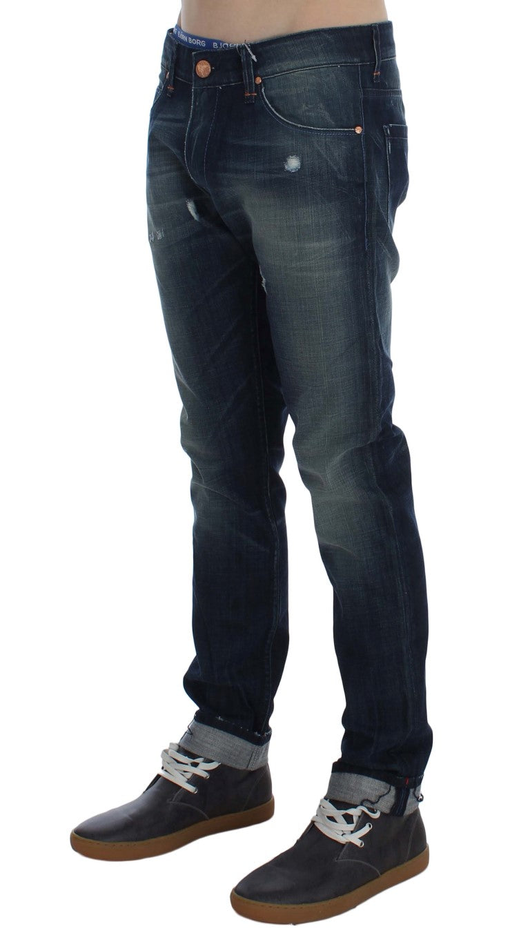 Acht Blue Wash Cotton Denim Slim Fit Jeans Acht