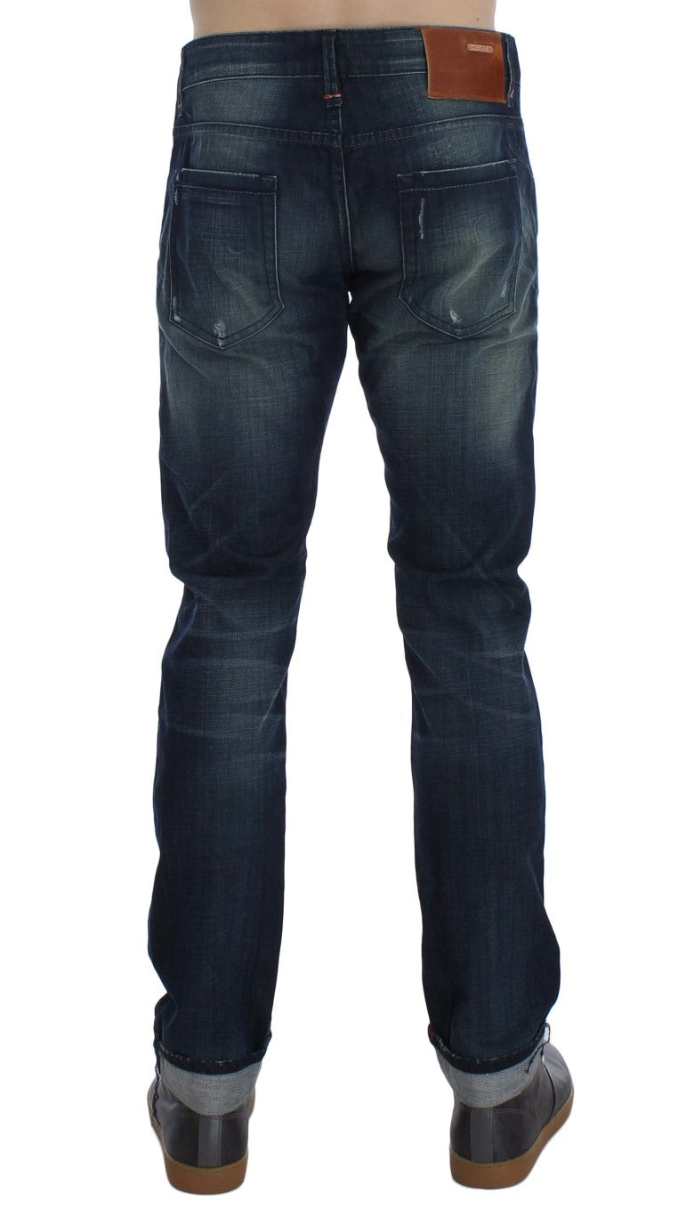 Acht Blue Wash Cotton Denim Slim Fit Jeans Acht