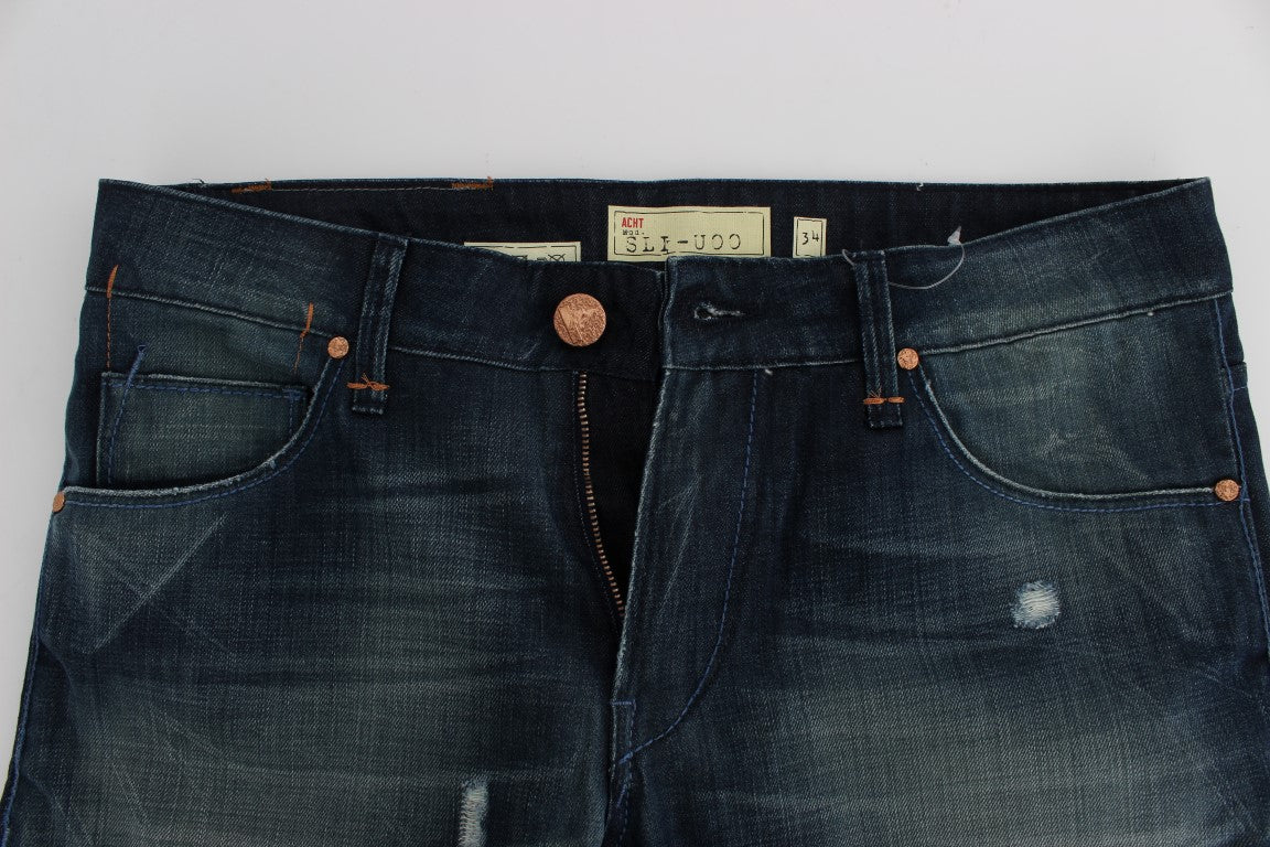Acht Blue Wash Cotton Denim Slim Fit Jeans Acht