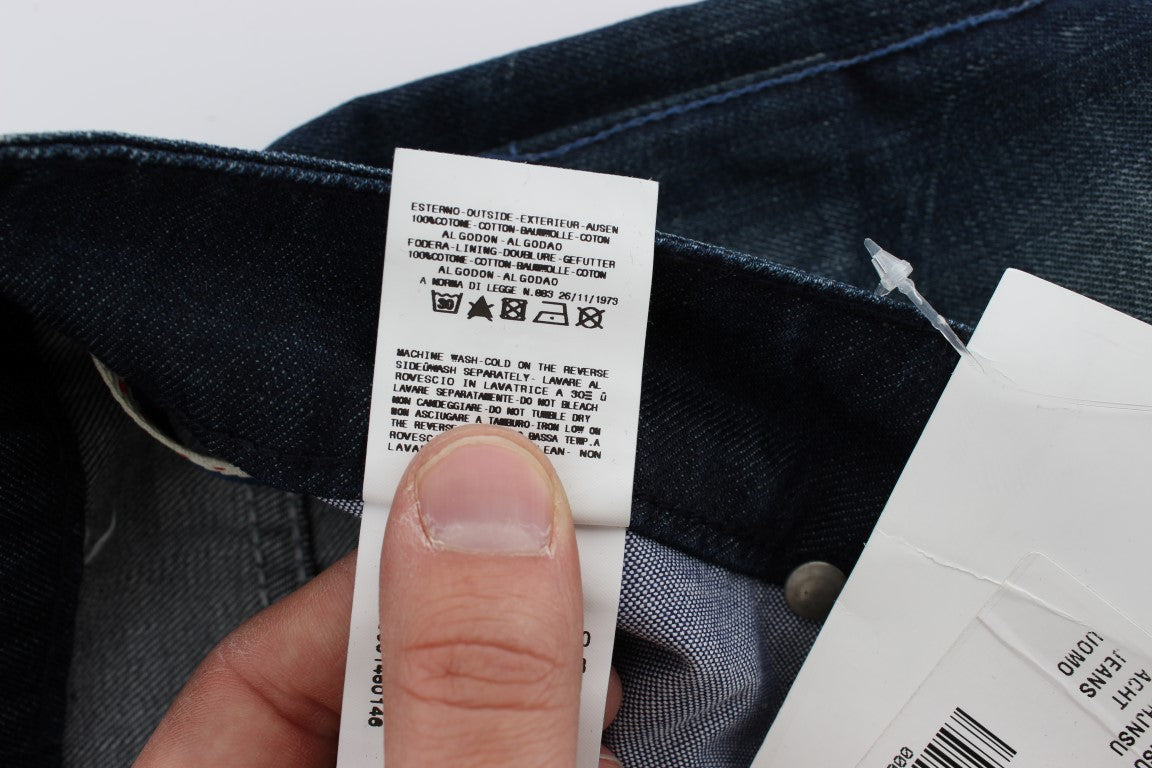 Acht Blue Wash Cotton Denim Slim Fit Jeans Acht