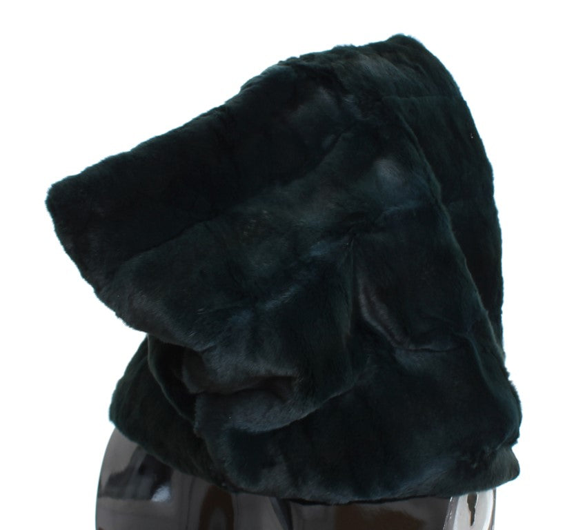 Dolce & Gabbana Green Weasel Fur Crochet Hood Scarf Hat Dolce & Gabbana