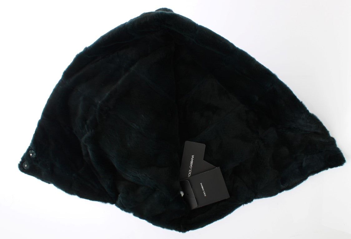 Dolce & Gabbana Green Weasel Fur Crochet Hood Scarf Hat Dolce & Gabbana