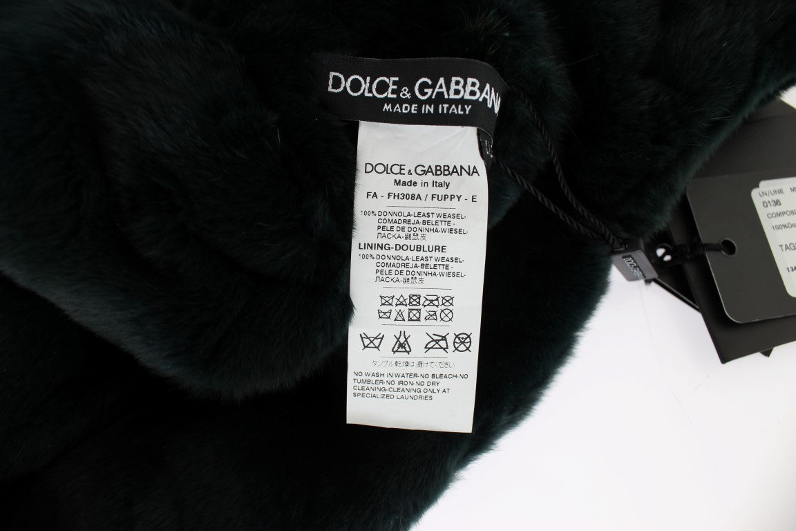 Dolce & Gabbana Green Weasel Fur Crochet Hood Scarf Hat Dolce & Gabbana