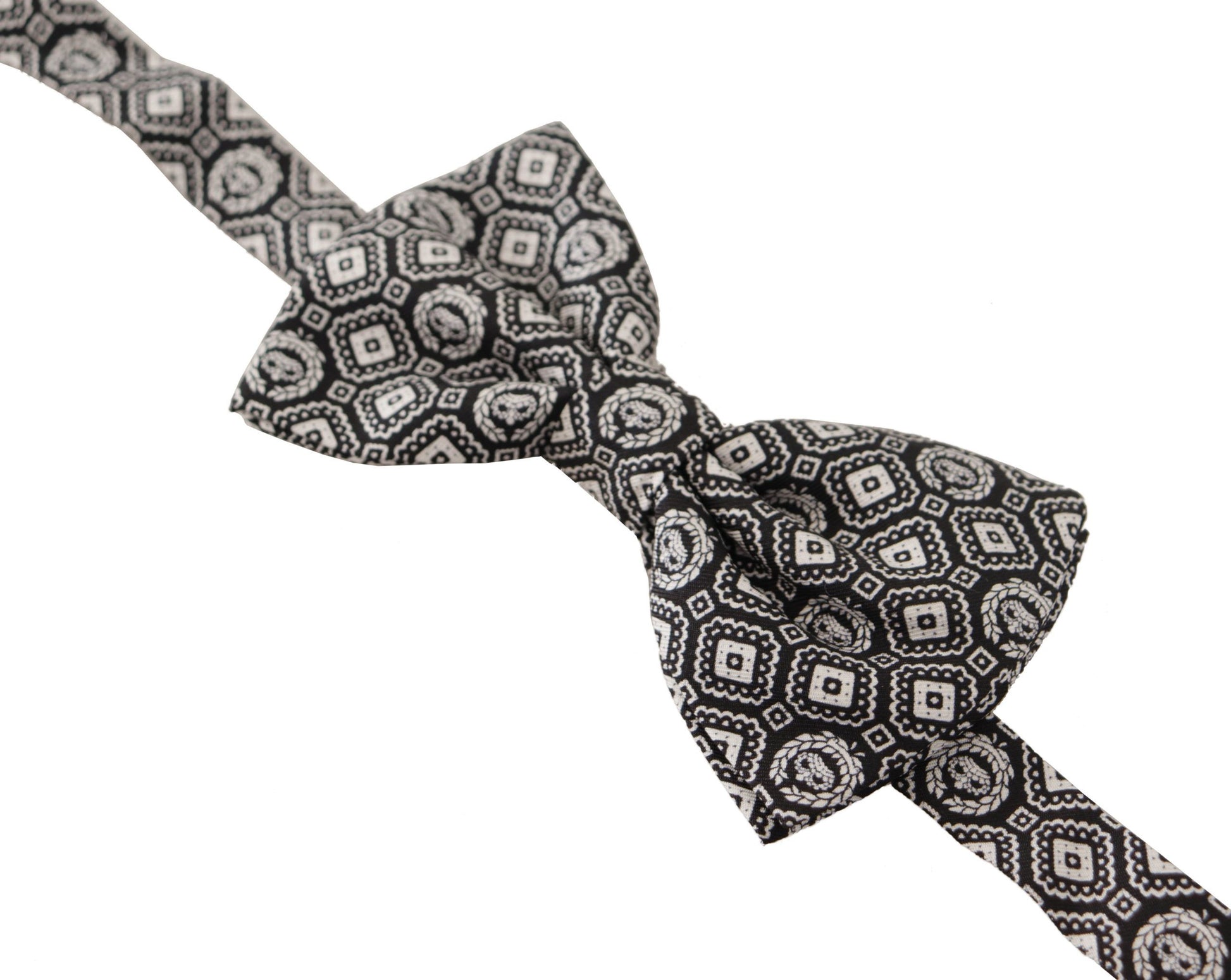 Dolce & Gabbana Black white 100% Silk Adjustable Neck Papillon Tie Dolce & Gabbana