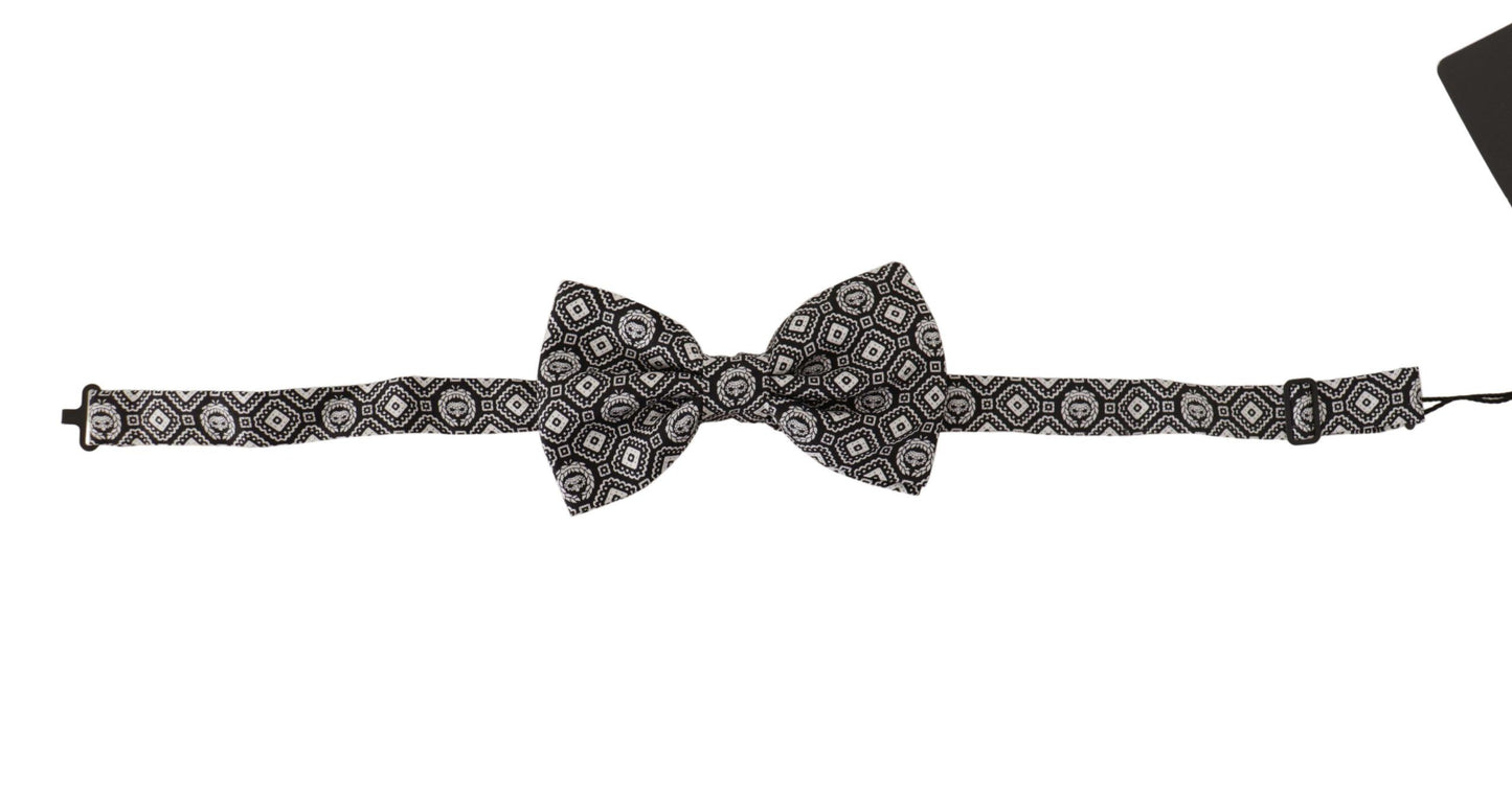 Dolce & Gabbana Black white 100% Silk Adjustable Neck Papillon Tie Dolce & Gabbana