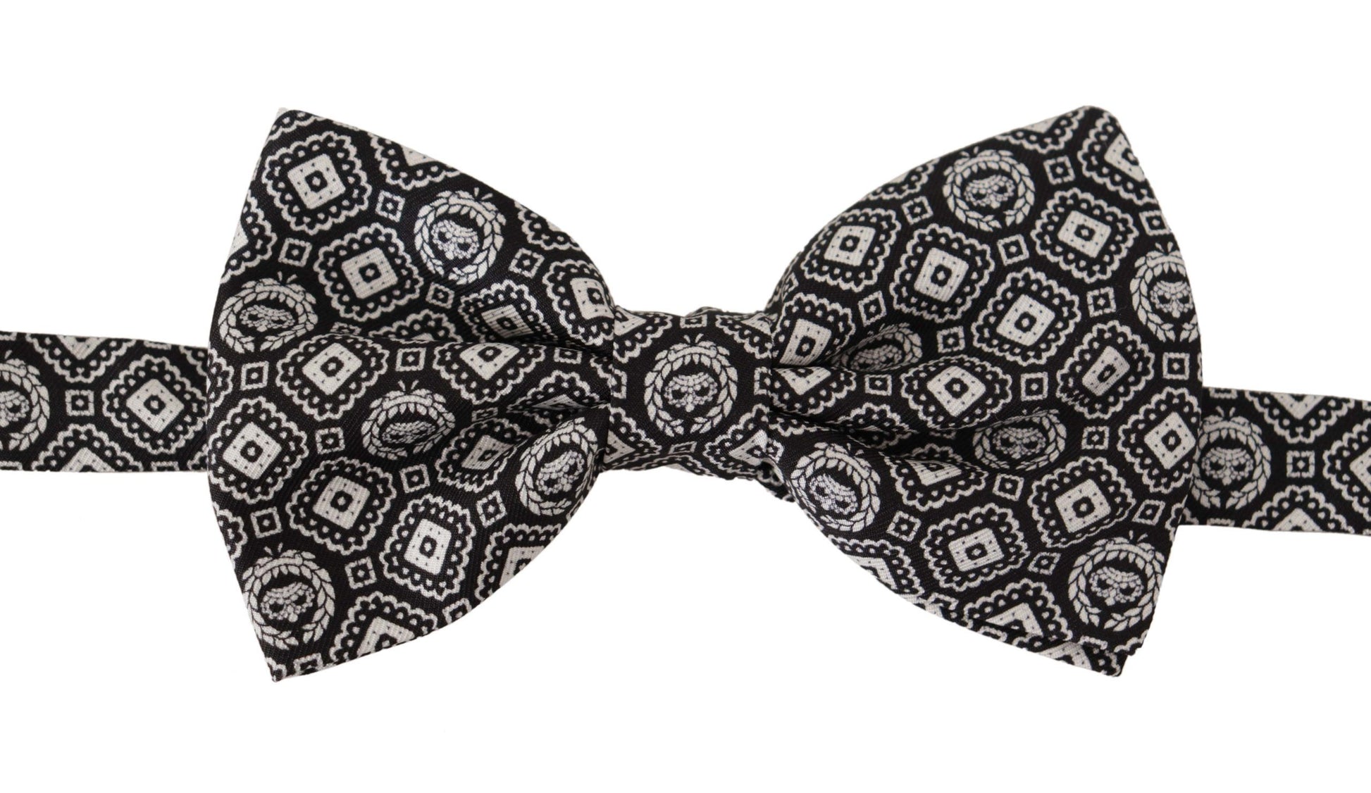 Dolce & Gabbana Black white 100% Silk Adjustable Neck Papillon Tie Dolce & Gabbana