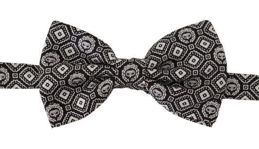 Dolce & Gabbana Black white 100% Silk Adjustable Neck Papillon Tie Dolce & Gabbana