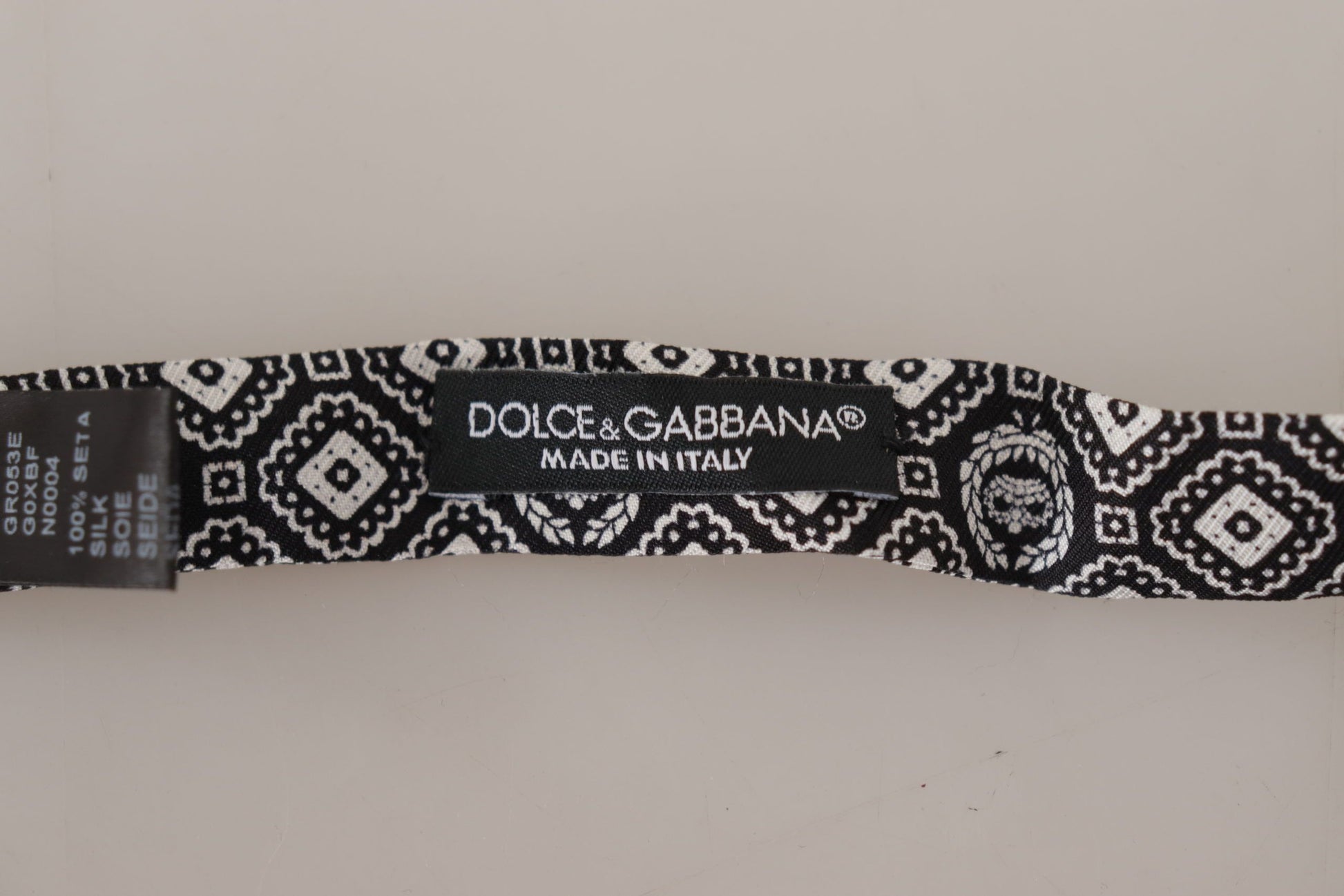 Dolce & Gabbana Black white 100% Silk Adjustable Neck Papillon Tie Dolce & Gabbana