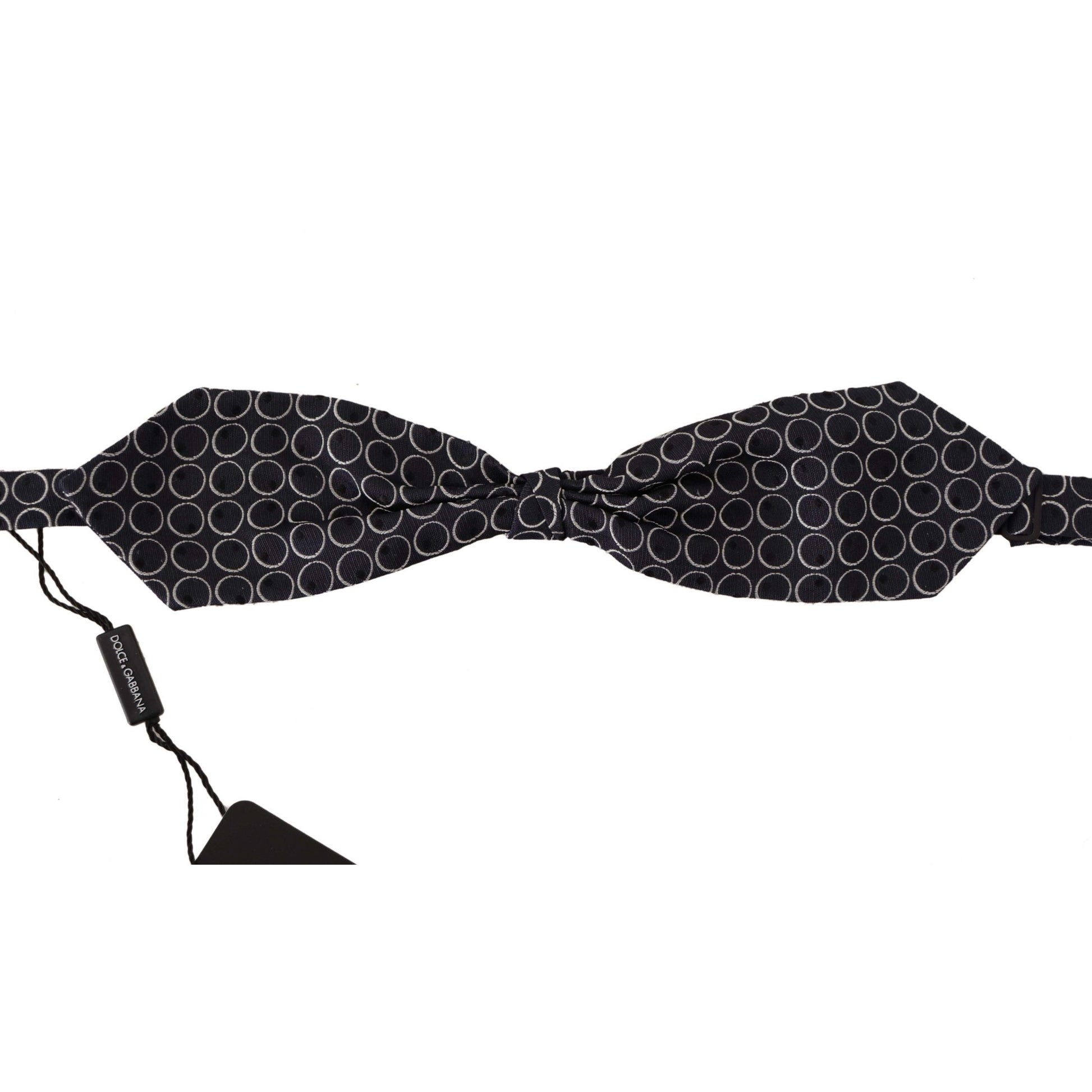 Dolce & Gabbana Black White Round 100% Silk Neck Papillon Tie Dolce & Gabbana