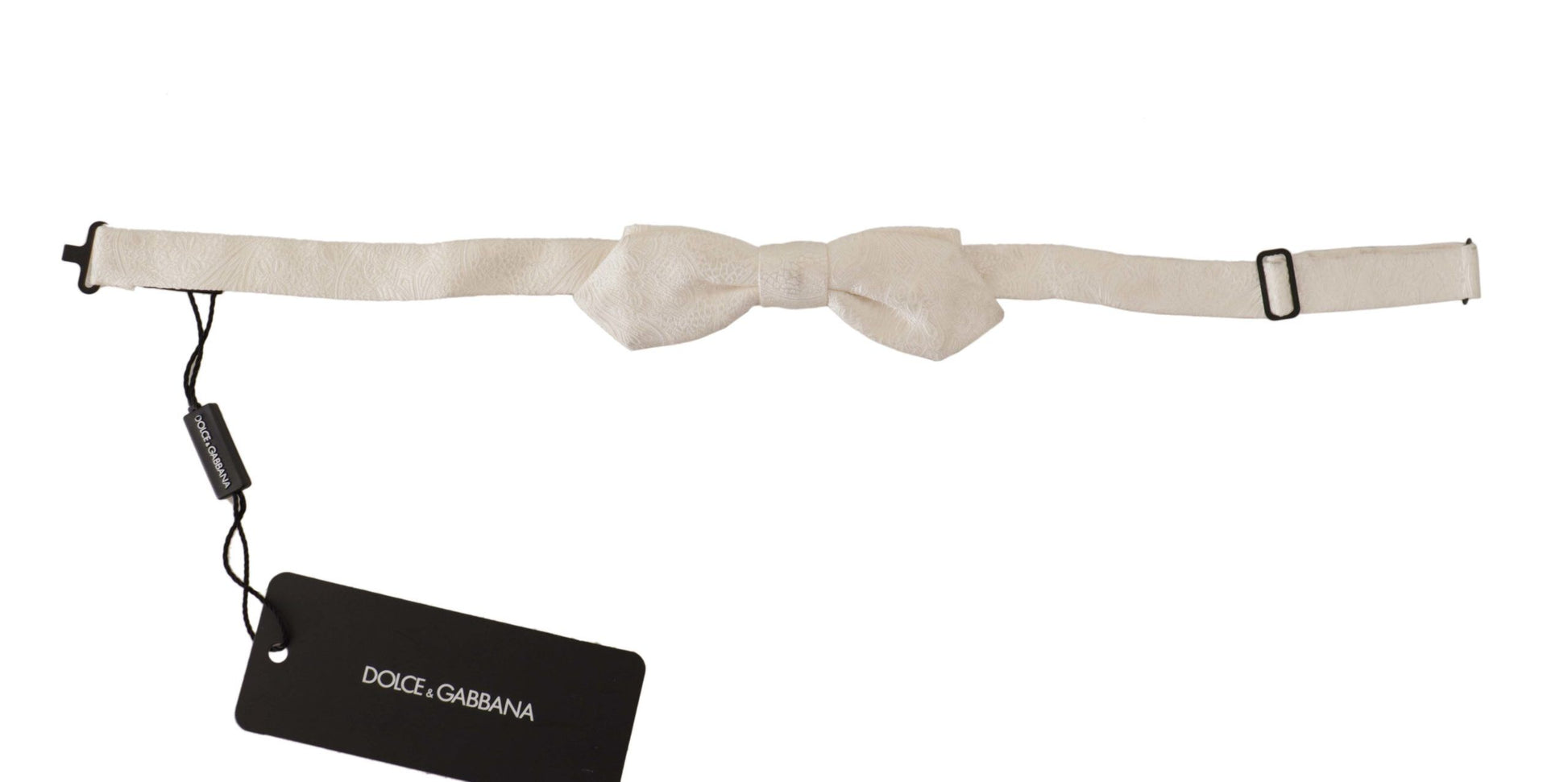 Dolce & Gabbana White 100% Silk Slim Adjustable Neck Papillon Tie Dolce & Gabbana
