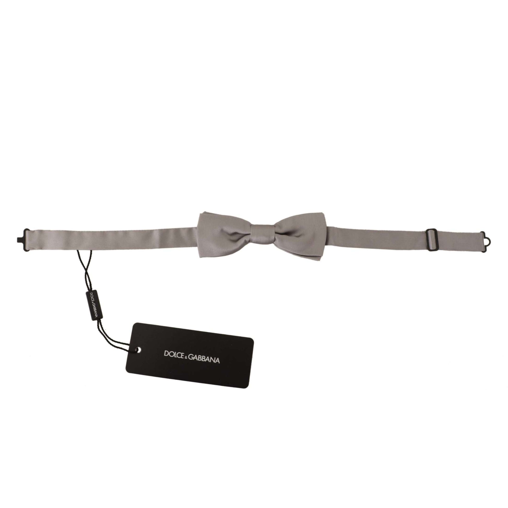Dolce & Gabbana Silver 100% Silk Slim Adjustable Neck Papillon Tie
