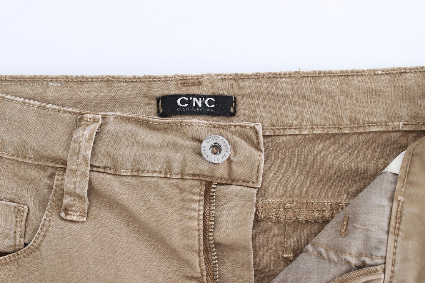 Costume National Beige Straight Leg Denim Pants Stretch Jeans Costume National