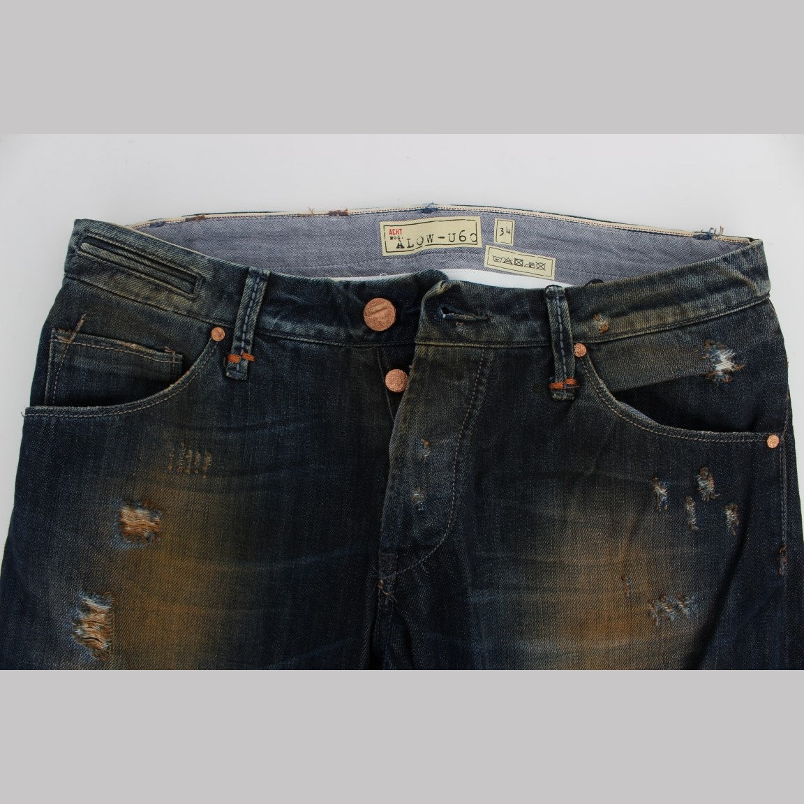 Acht Blue Wash Cotton Regular Straight Fit Jeans Acht