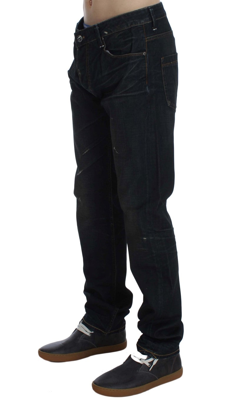 Acht Blue Wash Cotton Denim Straight Fit Jeans Acht