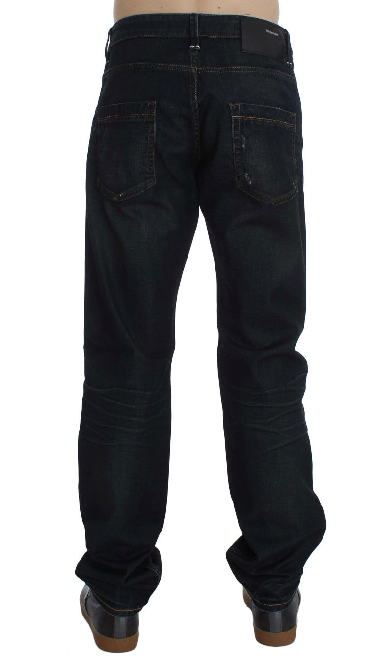Acht Blue Wash Cotton Denim Straight Fit Jeans Acht