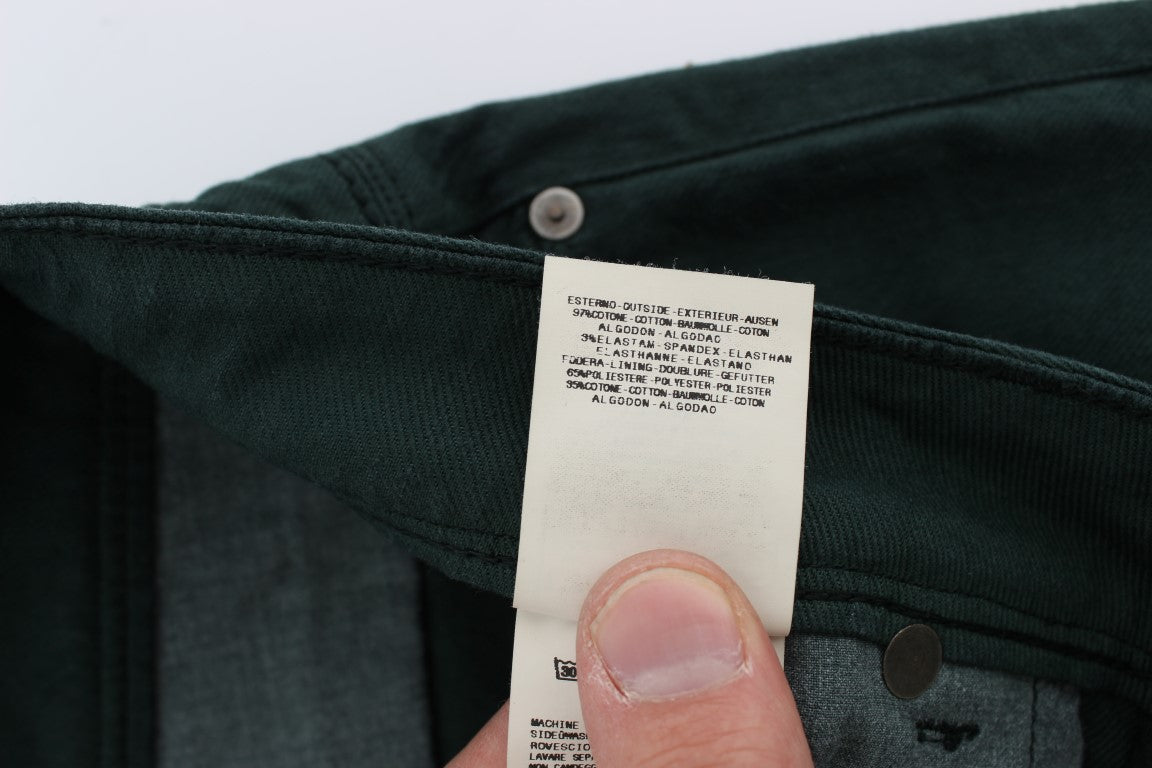 Ermanno Scervino Green Cotton Denim Stretch Straight Fit Jeans Ermanno Scervino