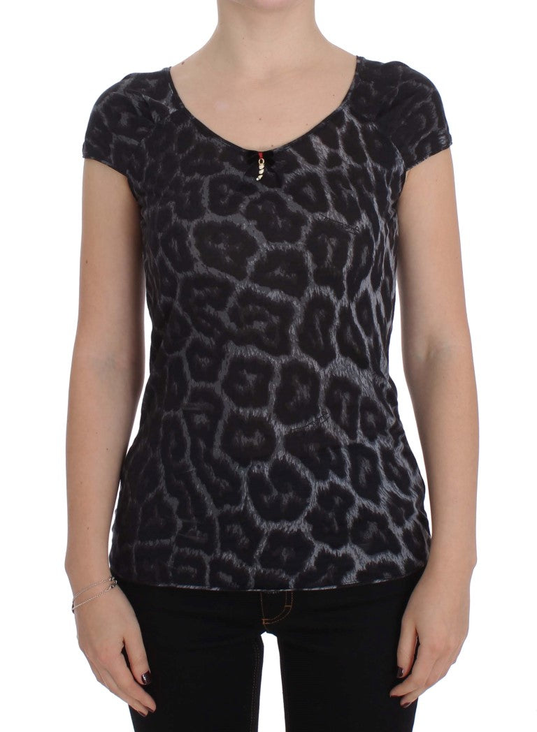 Cavalli Gray Leopard Modal T-Shirt Blouse Top Cavalli