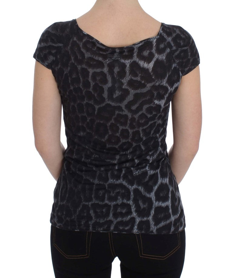 Cavalli Gray Leopard Modal T-Shirt Blouse Top Cavalli
