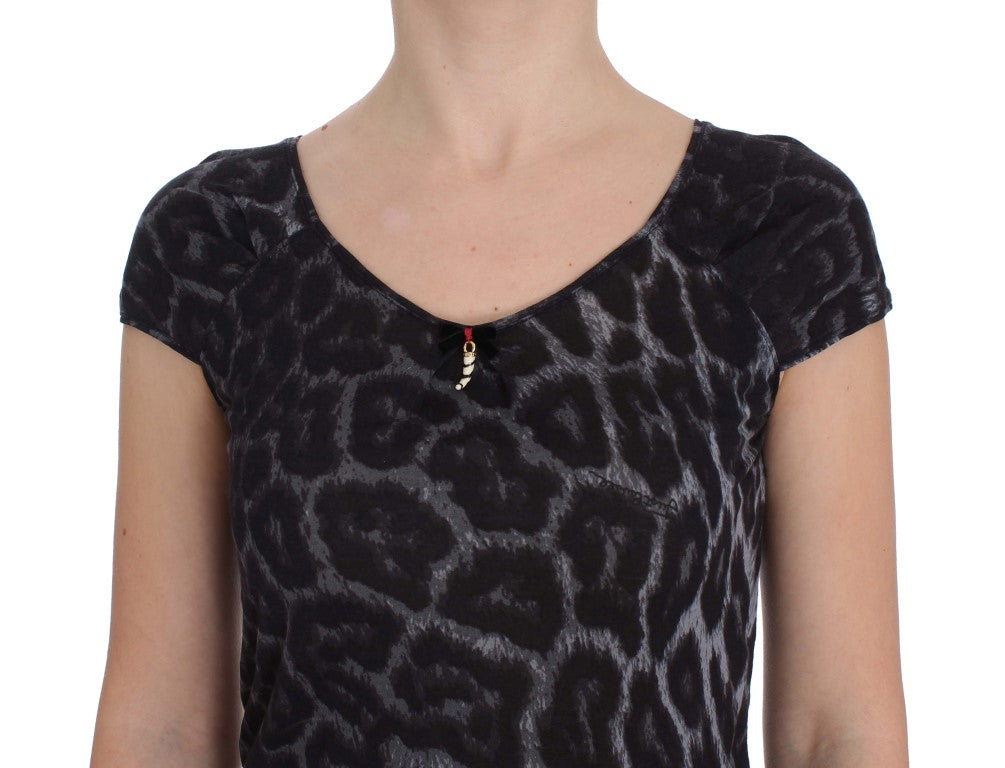 Cavalli Gray Leopard Modal T-Shirt Blouse Top Cavalli