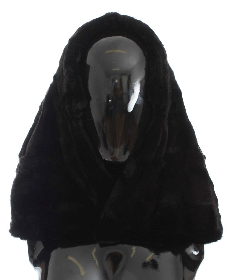 Dolce & Gabbana Black Weasel Fur Crochet Hood Scarf Hat Dolce & Gabbana