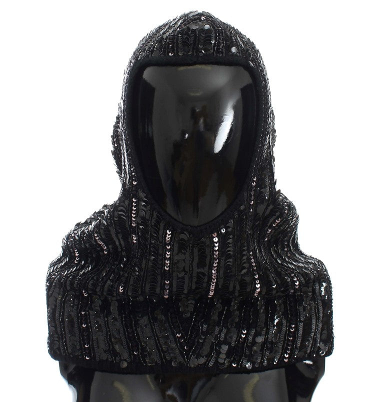 Dolce & Gabbana Black Knitted Sequin Hood Scarf Hat Dolce & Gabbana