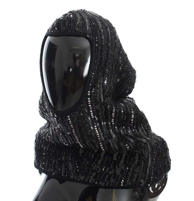 Dolce & Gabbana Black Knitted Sequin Hood Scarf Hat Dolce & Gabbana