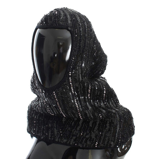 Dolce & Gabbana Black Knitted Sequin Hood Scarf Hat Dolce & Gabbana