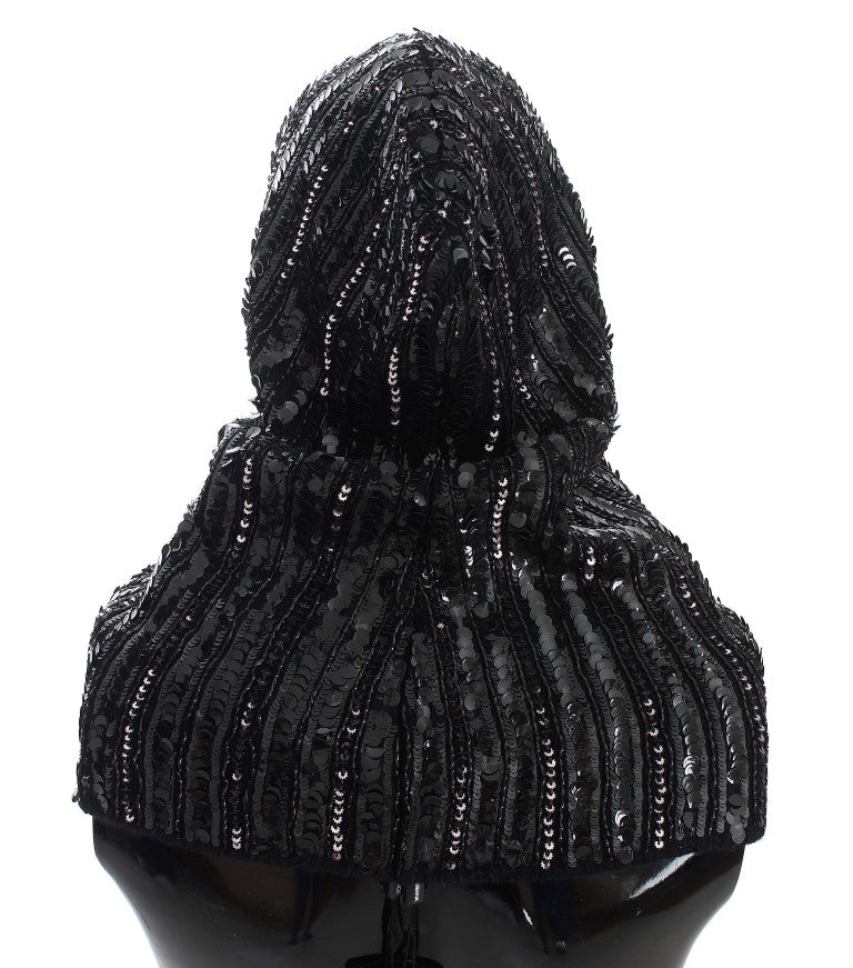 Dolce & Gabbana Black Knitted Sequin Hood Scarf Hat Dolce & Gabbana