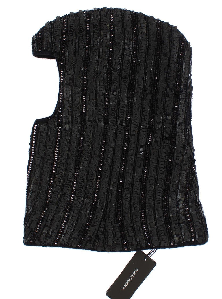Dolce & Gabbana Black Knitted Sequin Hood Scarf Hat Dolce & Gabbana