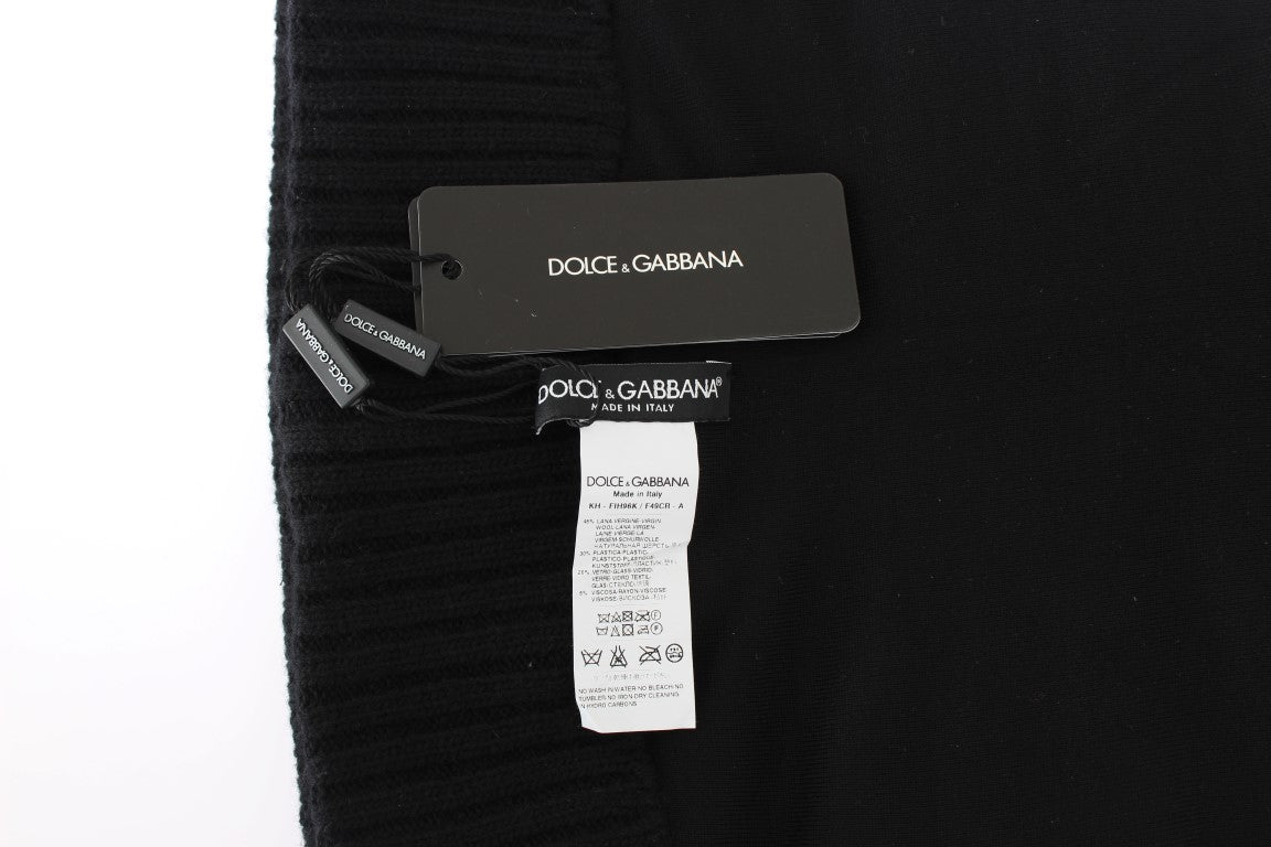 Dolce & Gabbana Black Knitted Sequin Hood Scarf Hat Dolce & Gabbana