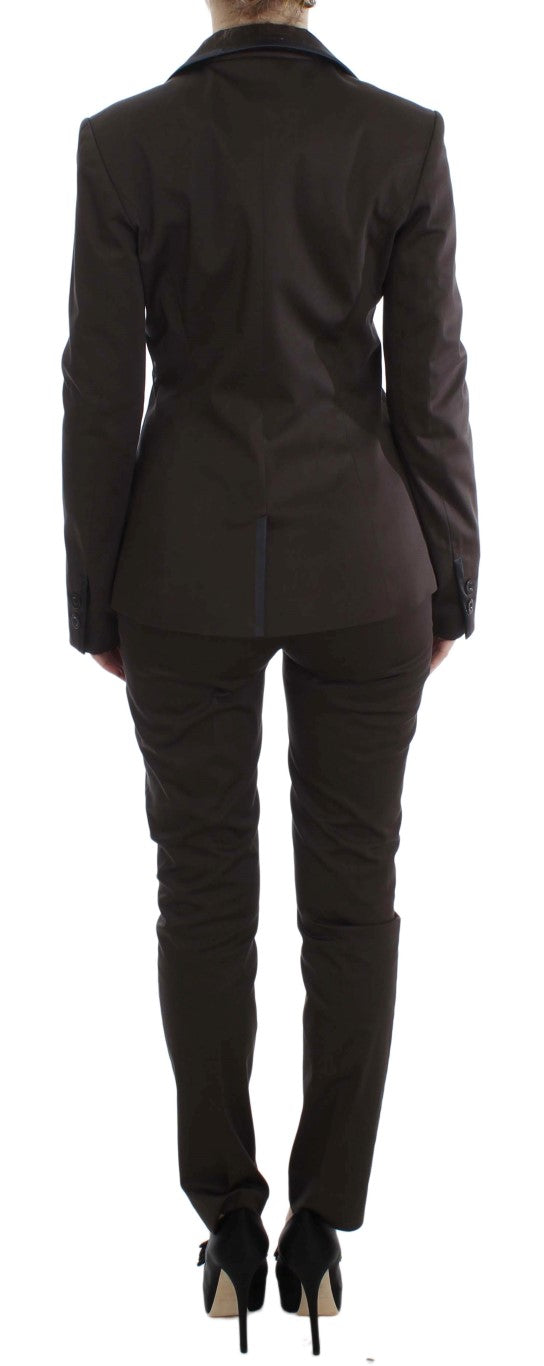 Exte Brown Stretch Two Button Suit Exte