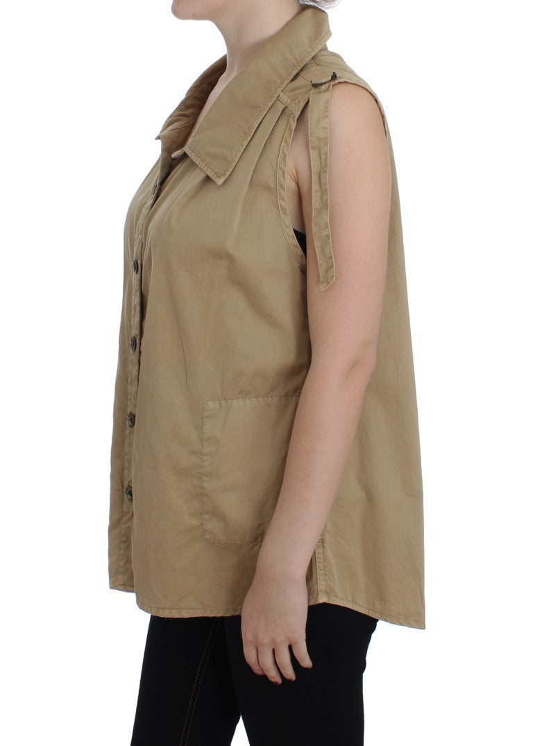 PLEIN SUD Beige Cotton Sleeveless Shirt PLEIN SUD