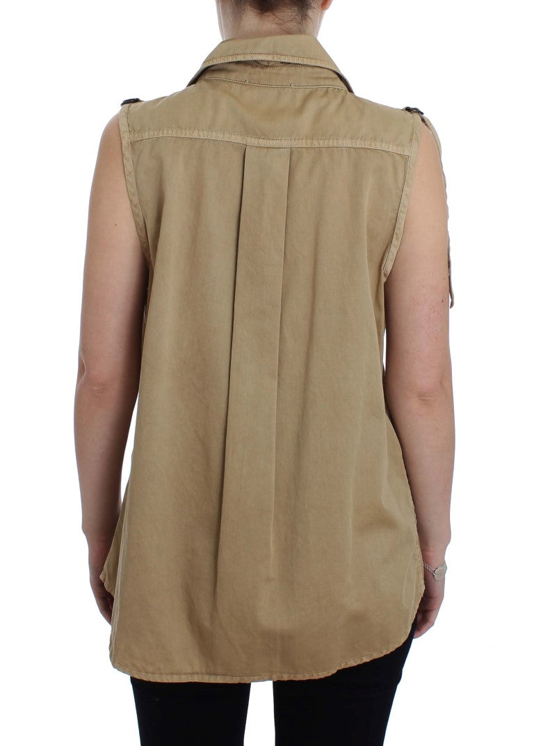 PLEIN SUD Beige Cotton Sleeveless Shirt PLEIN SUD
