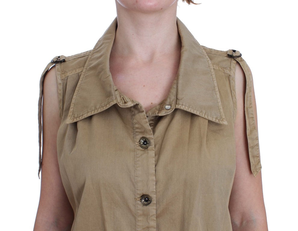 PLEIN SUD Beige Cotton Sleeveless Shirt PLEIN SUD